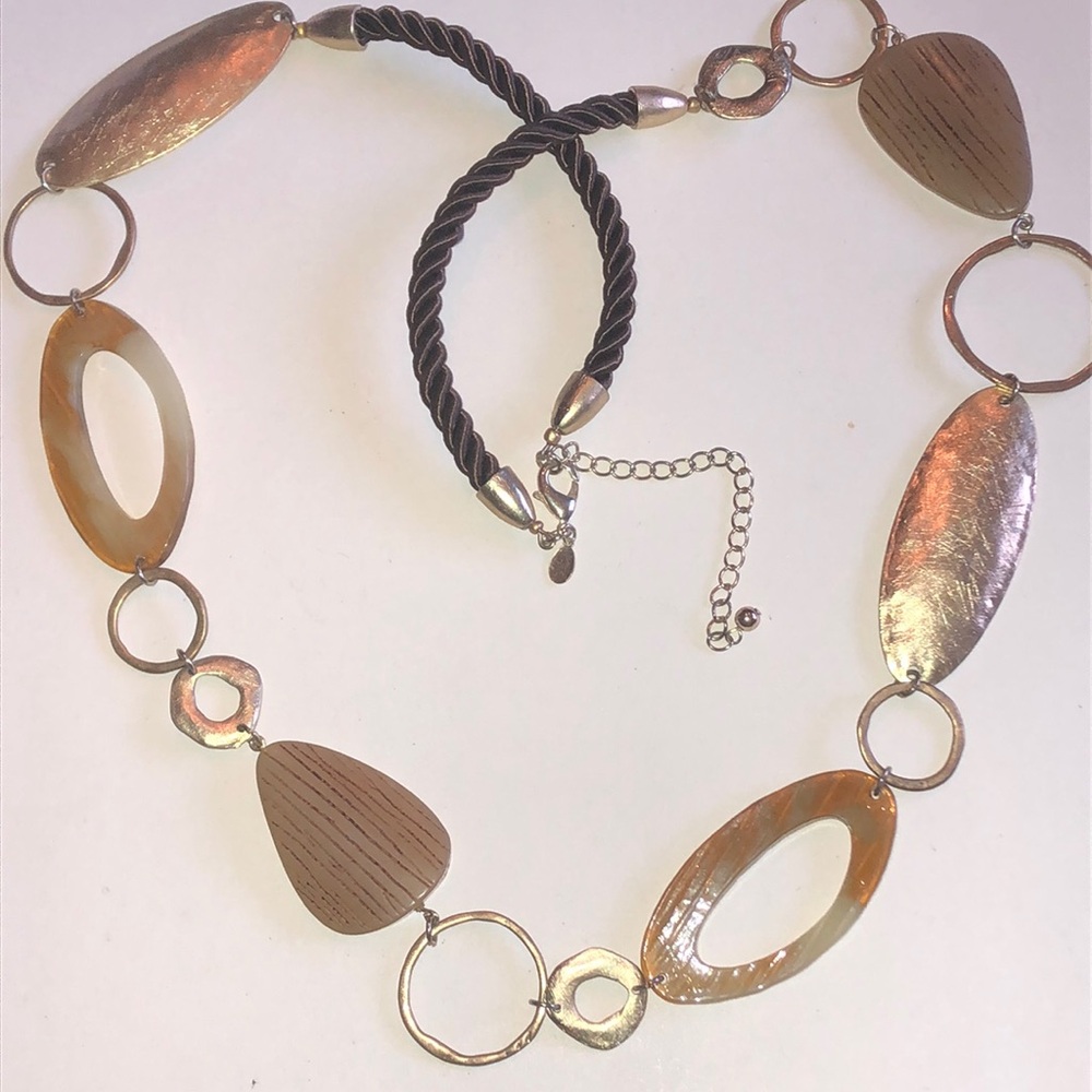 Chico’s Brown & Gold Tone Chunky Boho  Necklace